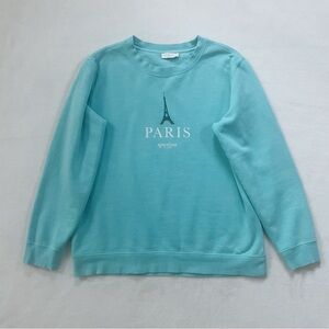 Spartina 449 Paris Graphic Sweatshirt Teal Blue Pullover Long Sleeve Crewneck